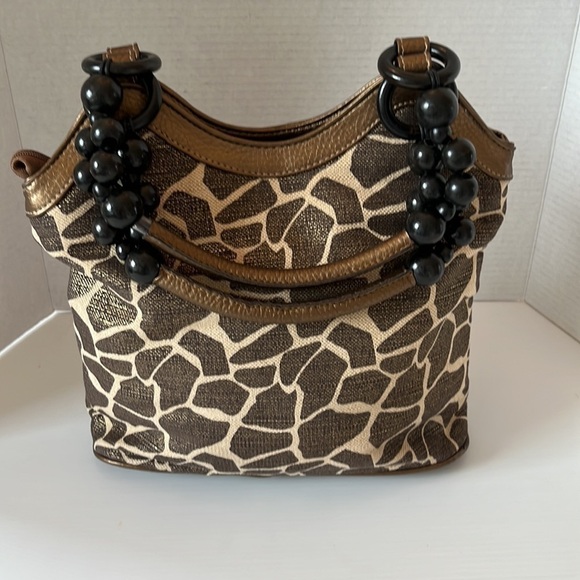 Bueno of California giraffe print wooden beaded handles purse bag satchel - Picture 5 of 7